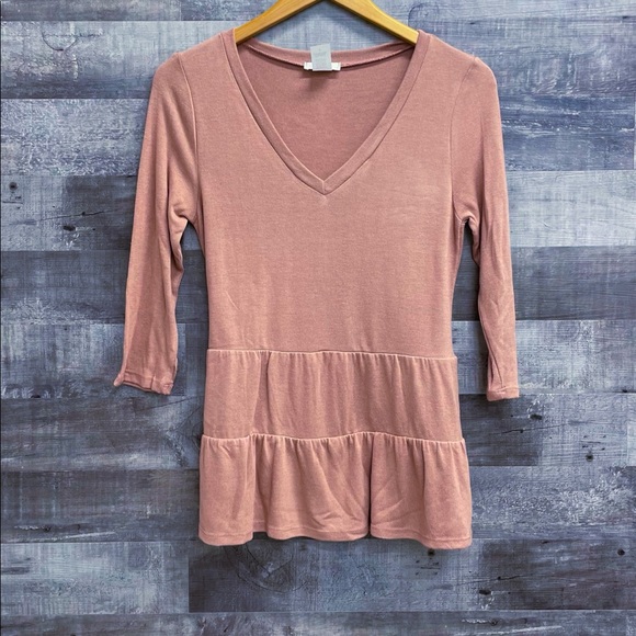 New Mauve Tiered Babydoll tunic Top V-Neck Shirt - Picture 1 of 1